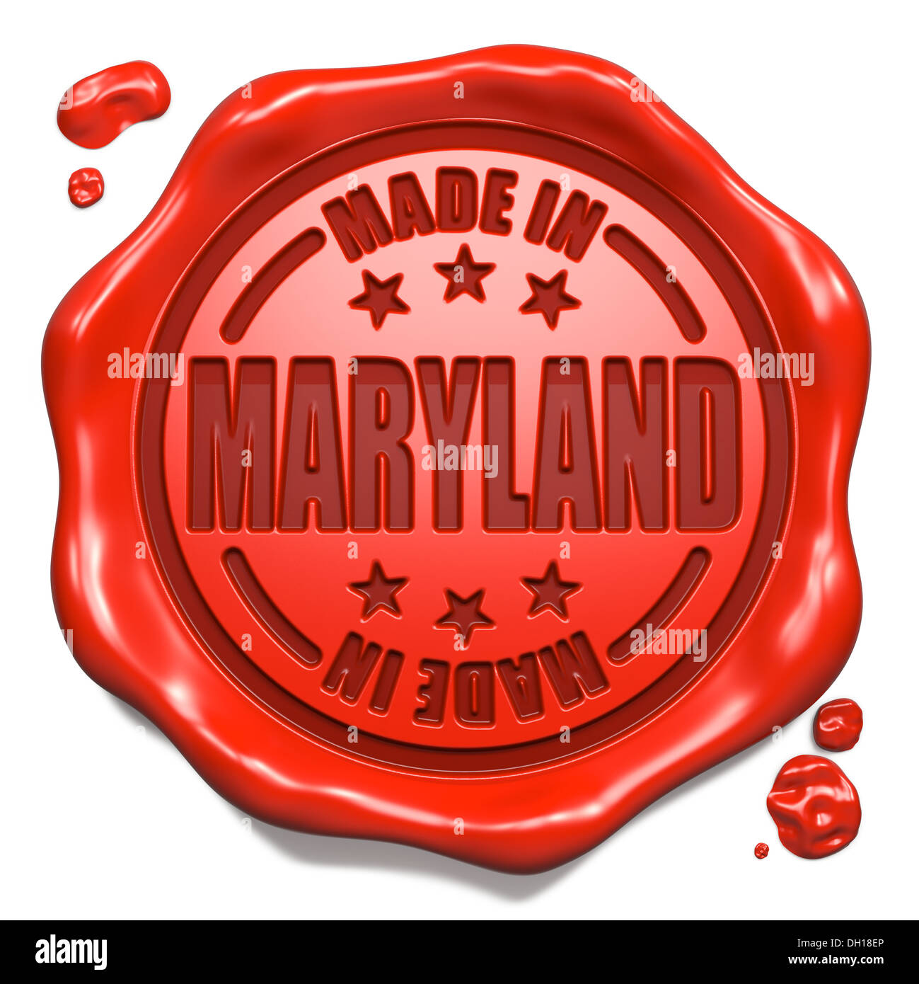 Realizzati in Maryland - Timbro sul sigillo di cera rossa. Foto Stock