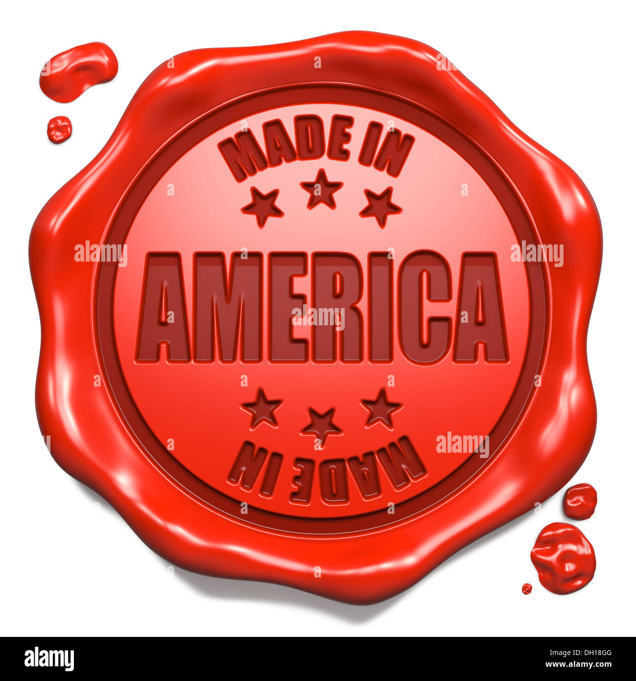 Made in America - Timbro sul sigillo di cera rossa. Foto Stock