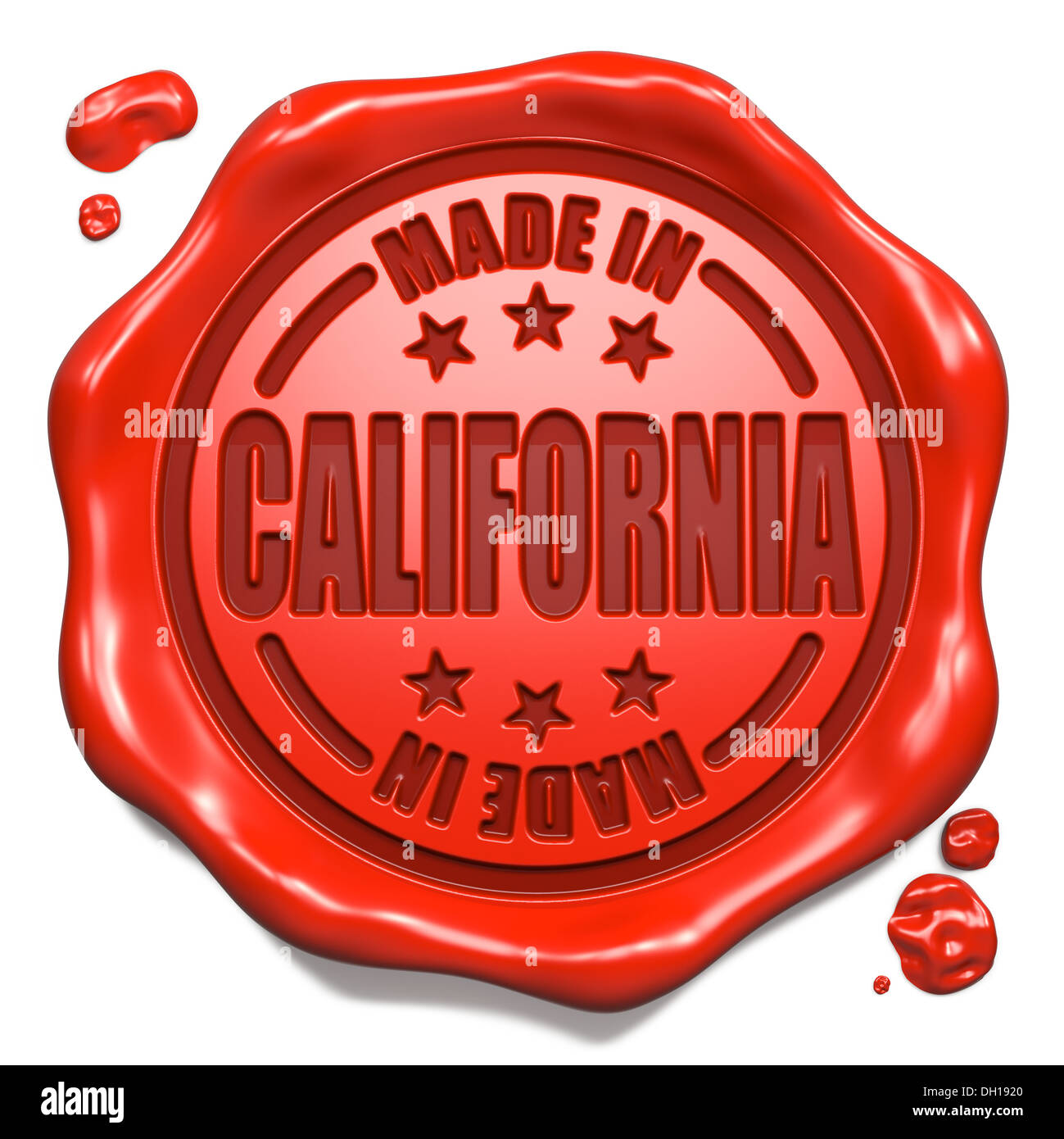 Realizzati in California - Timbro sul sigillo di cera rossa. Foto Stock