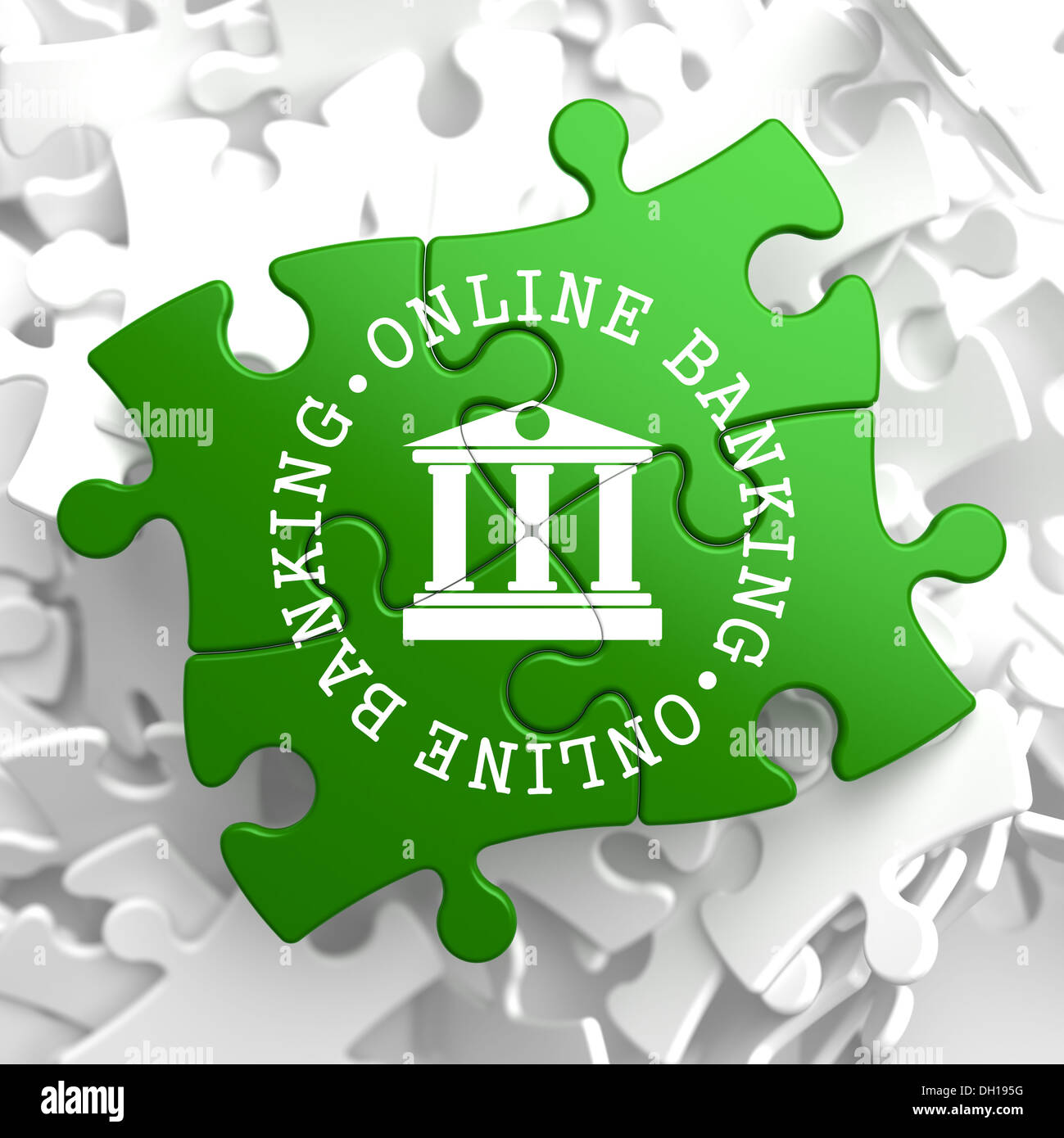 Online Banking concetto sul verde i pezzi del puzzle. Foto Stock