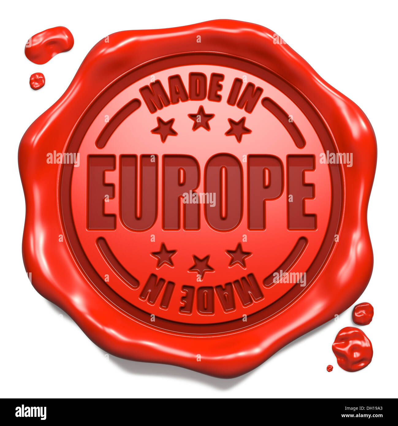 Made in Europe - Timbro sul sigillo di cera rossa. Foto Stock
