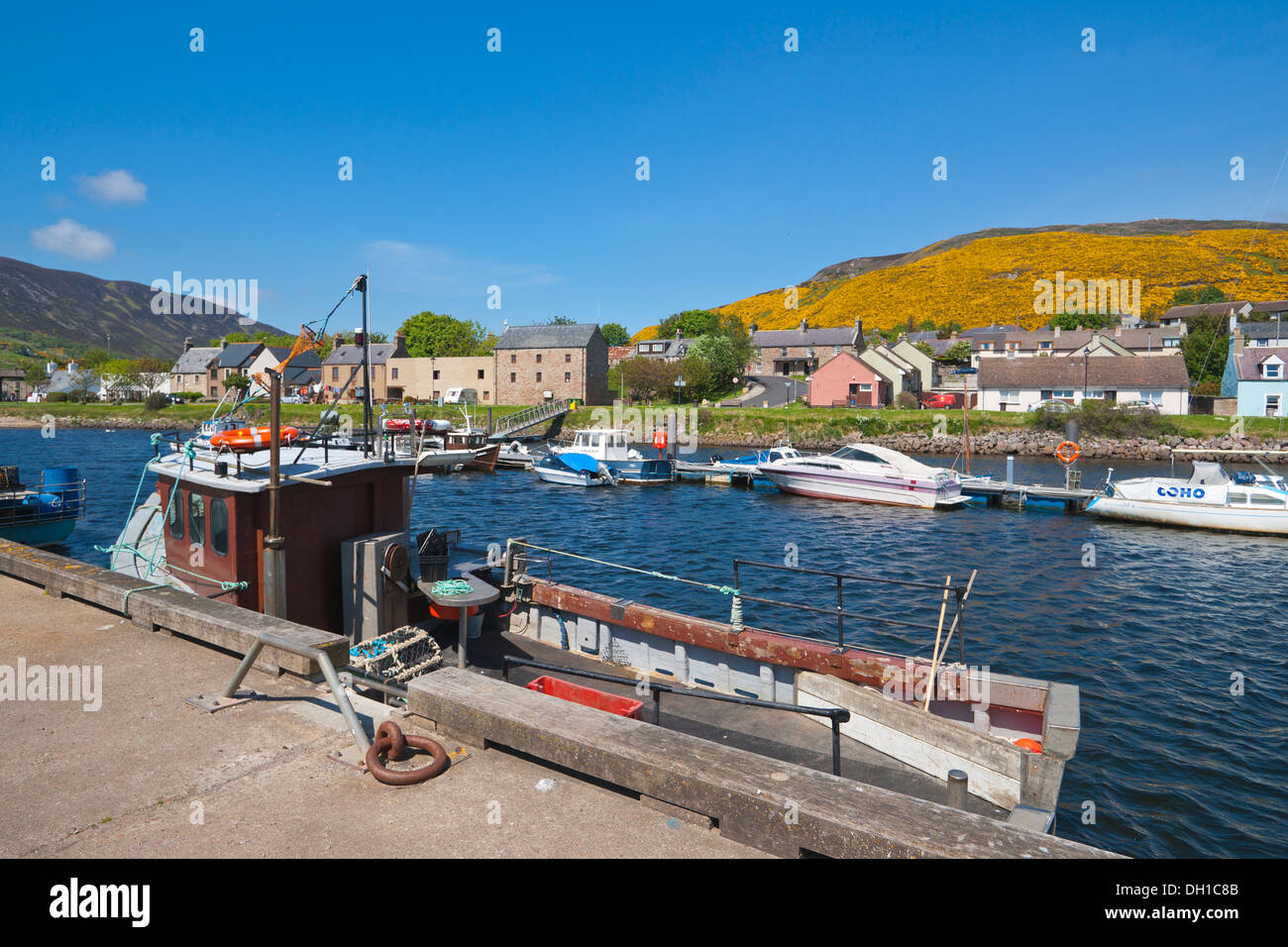 Fiume, Helmsdale, barche, Sutherland, costa, regione delle Highlands, Scotland, Regno Unito Foto Stock