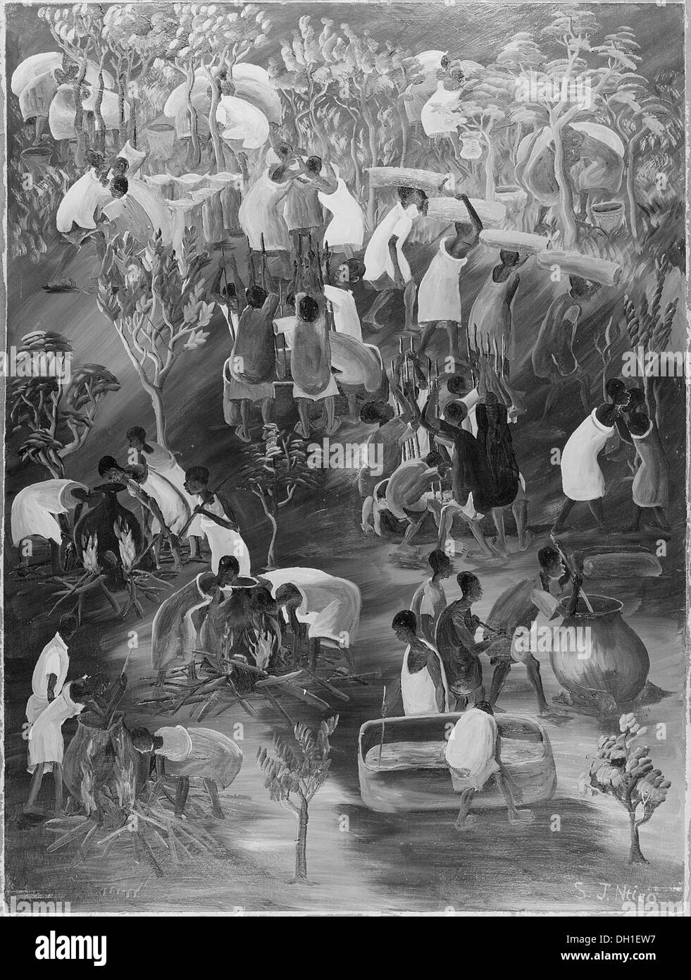 Un'immagine o una descrizione della produzione della birra Chagga, un metodo tradizionale di produzione della birra da parte del popolo Chagga, che mette in evidenza le pratiche culturali in Tanzania. Foto Stock