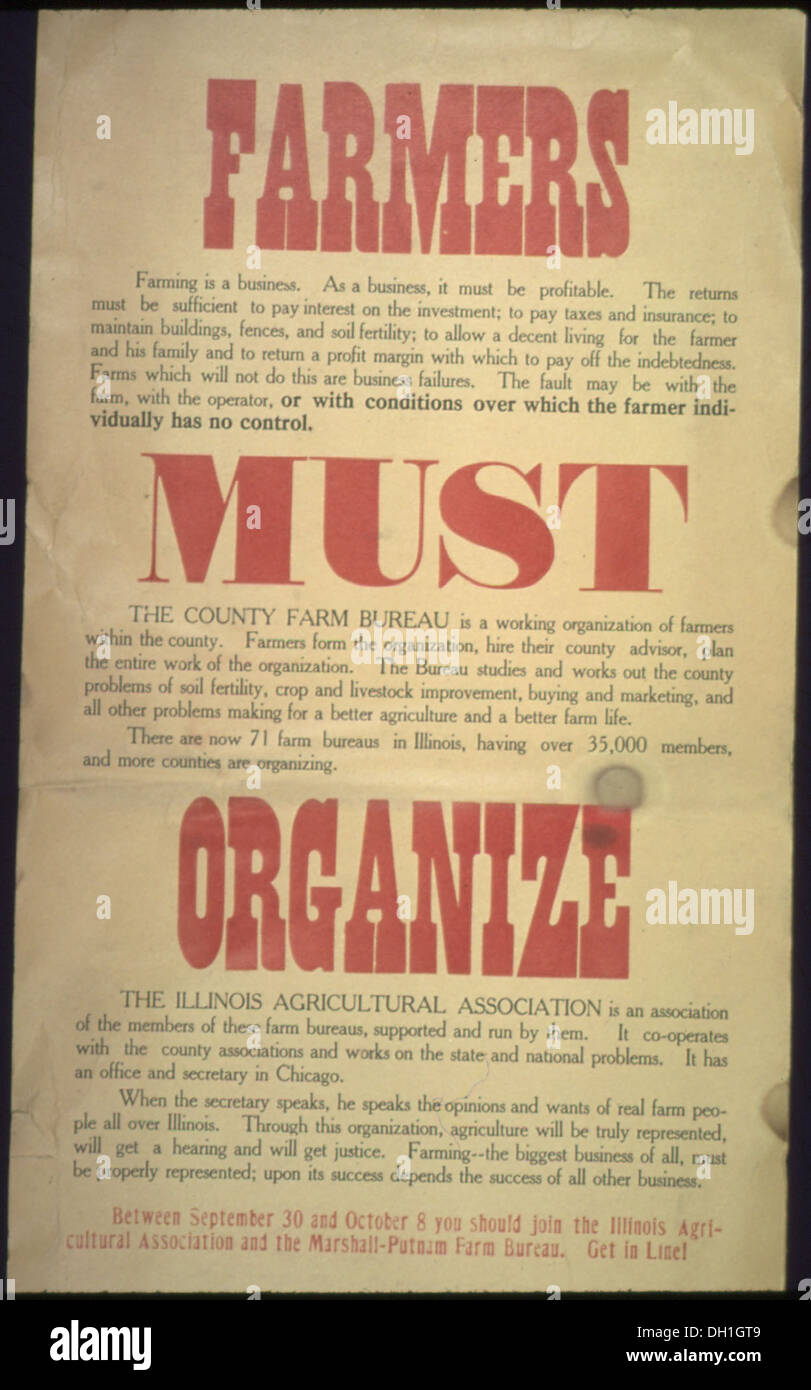 Questo pezzo di circa 1917-1919 sostenitori per gli agricoltori da organizzare al fine di migliorare il loro potere contrattuale collettivo e le condizioni economiche durante l'inizio del XX secolo. Foto Stock