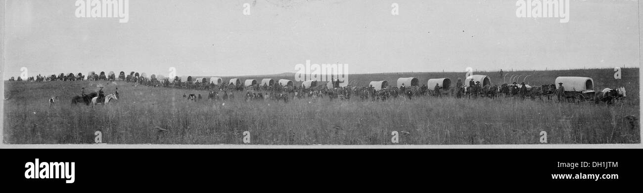 Le squadre indiane trasportano 1.100 staia di grano a 60 miglia verso il mercato, dove il grano venduto a un prezzo più alto, evidenziando l'importanza del commercio agricolo per le comunità dei nativi americani. Foto Stock