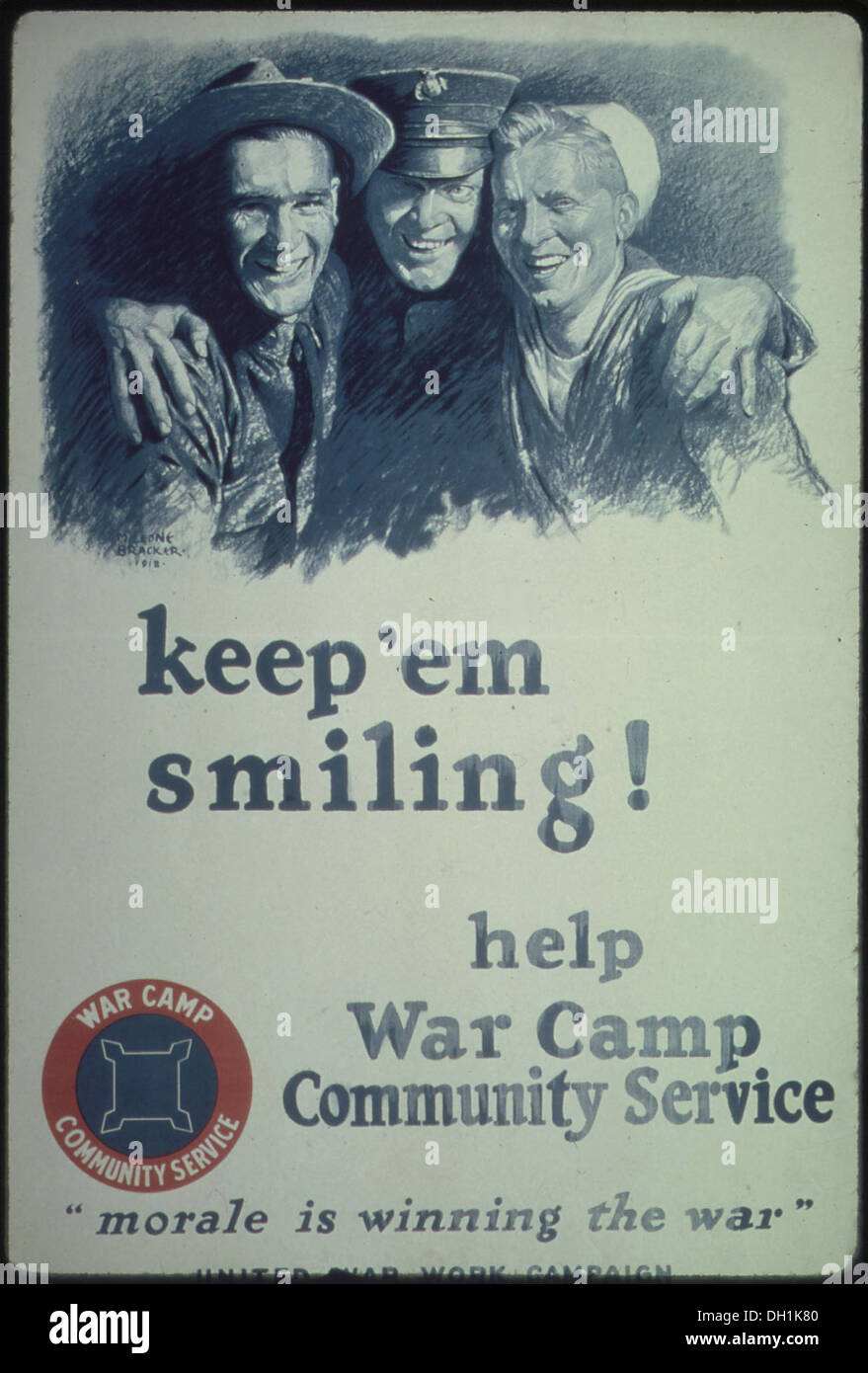 Mantenere 'em sorridente5E Aiuto War Camp Servizio Comunitario. Il morale è di vincere la guerra Regno guerra campagna di lavoro. 512610 Foto Stock