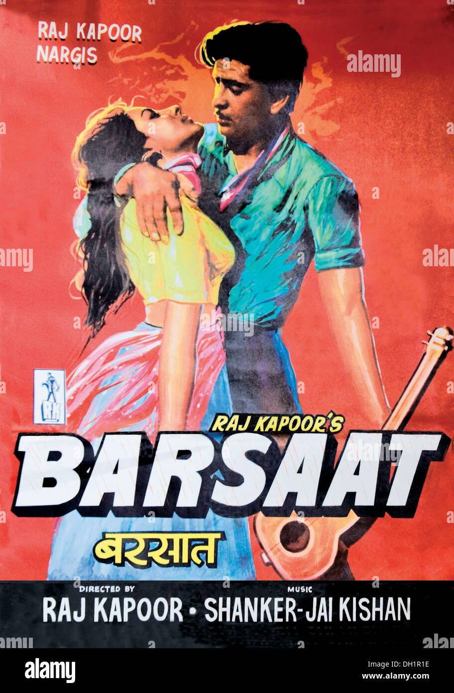 Indian bollywood hindi film poster di Raj Kapoor Nargis Barsaat India Asia Asiatica Indiana vecchia annata anni '1900 foto 1949 Foto Stock