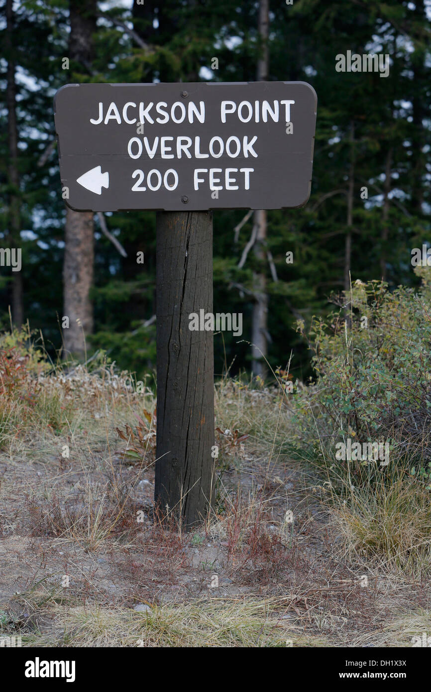 Jackson Point Lookout, segnale Mountain Road, il Grand Teton National Park, Wyoming USA Foto Stock