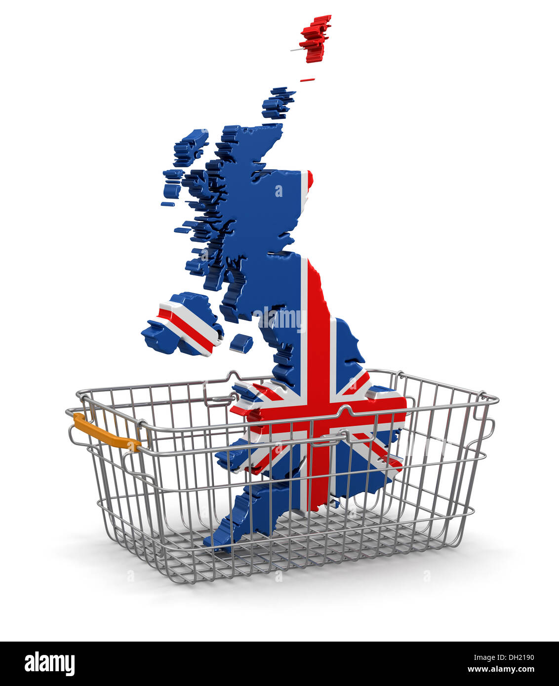 Shopping basket e la mappa del Regno Unito (percorso di clipping incluso) Foto Stock