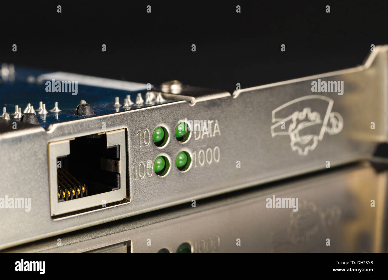 Scheda di rete per Ethernet, porta, 10, 100, 1000 Mbit, vista in dettaglio Foto Stock