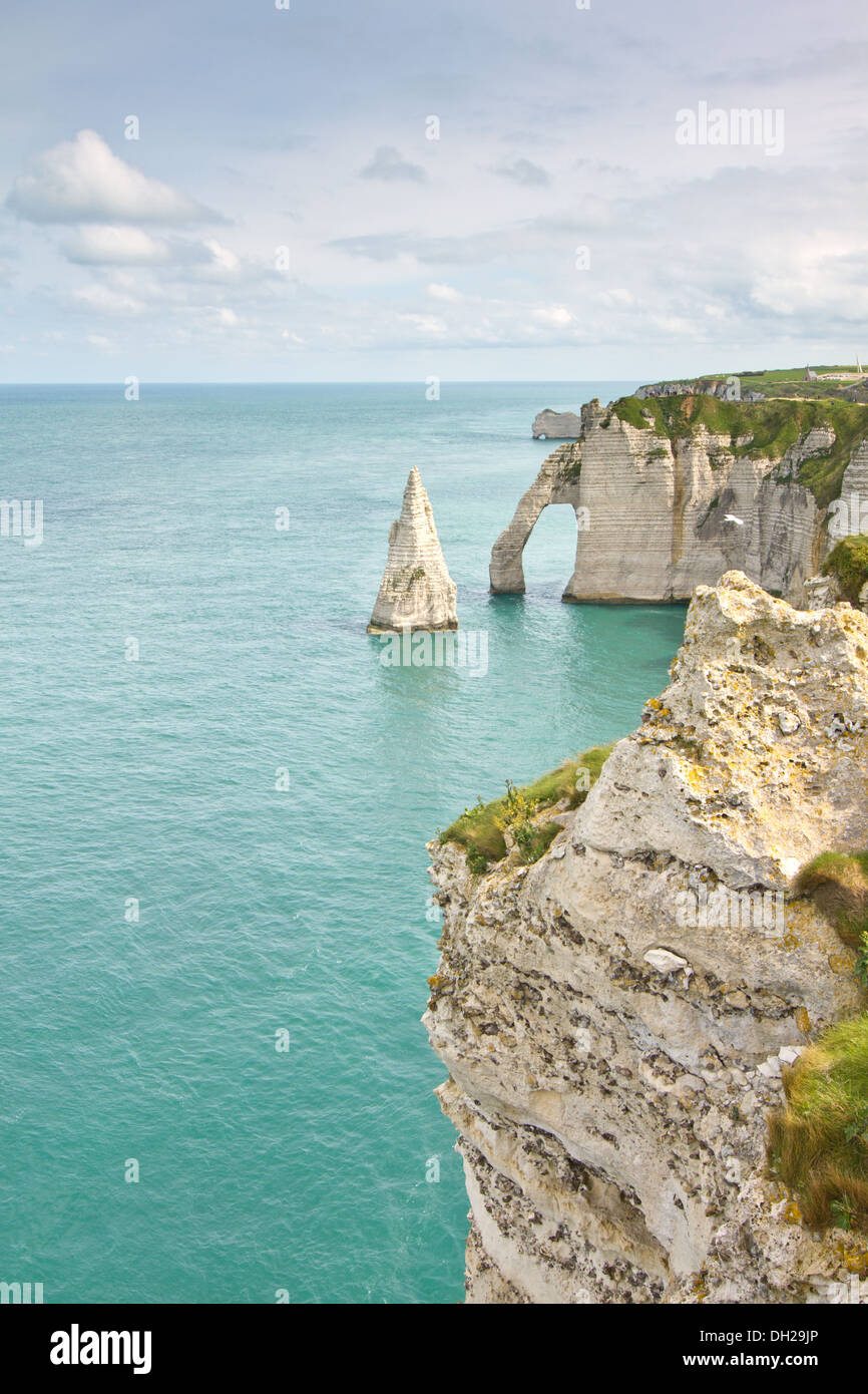 Costa di Etretat e Porte d'Aval Foto Stock