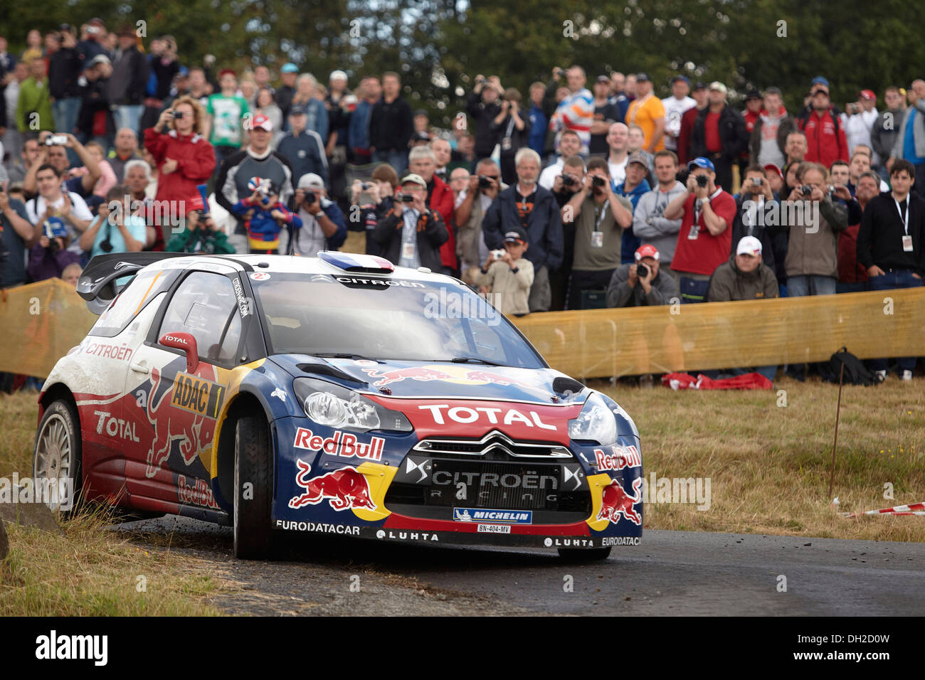 L'ADAC Rally Deutschland, speciale allo stadio, Baumholder zona di addestramento militare, Sebastien Loeb, FRA, e co-driver Daniel Elena MCO Foto Stock