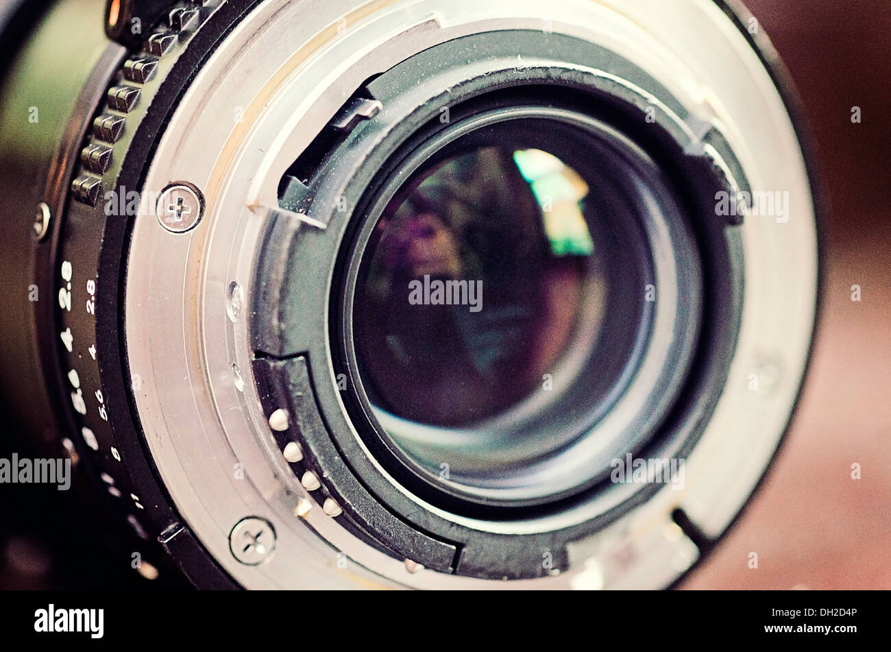 Una macro di un vecchio lente Nikon Foto Stock