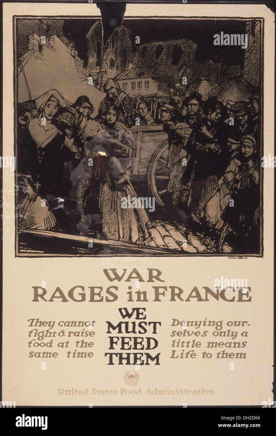 Durante la guerra in Francia, un invito ai civili a contribuire alla produzione di cibo per sostenere i soldati in prima linea, sottolineando la necessità sia di combattere che di sostentamento. Foto Stock