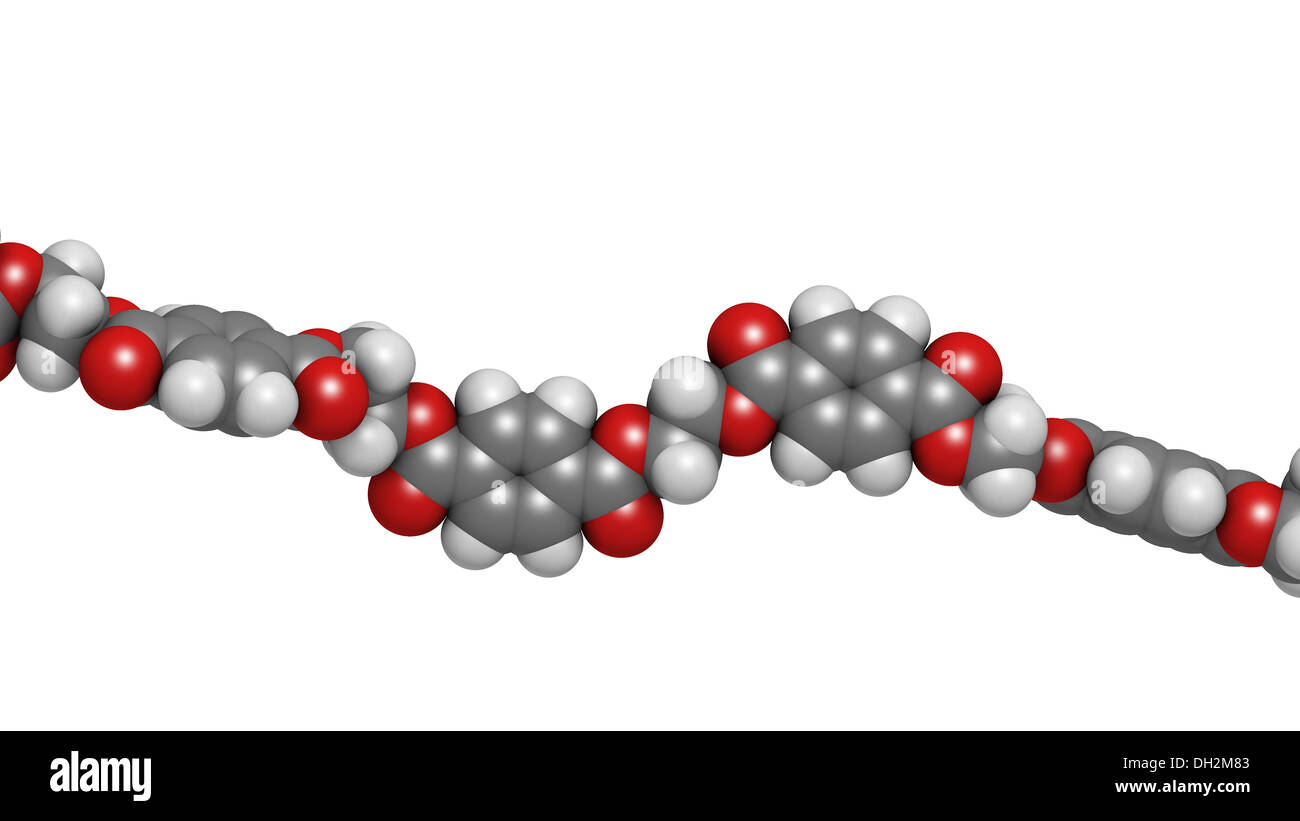 Fogli di polietilene tereftalato (PET, PETE) poliestere plastico, struttura chimica - frammento lineare (dettaglio) Foto Stock