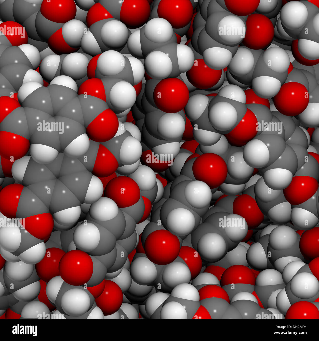 Fogli di polietilene tereftalato (PET, PETE) poliestere plastico, struttura chimica - dettaglio. Utilizzato principalmente in fibre sintetiche, etc Foto Stock