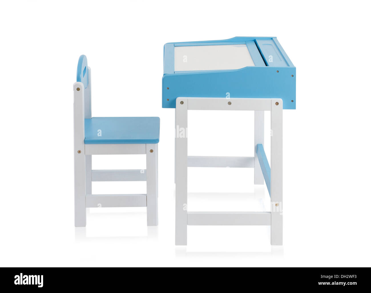 Student Desk bianco con bordo alto e sedia Foto Stock
