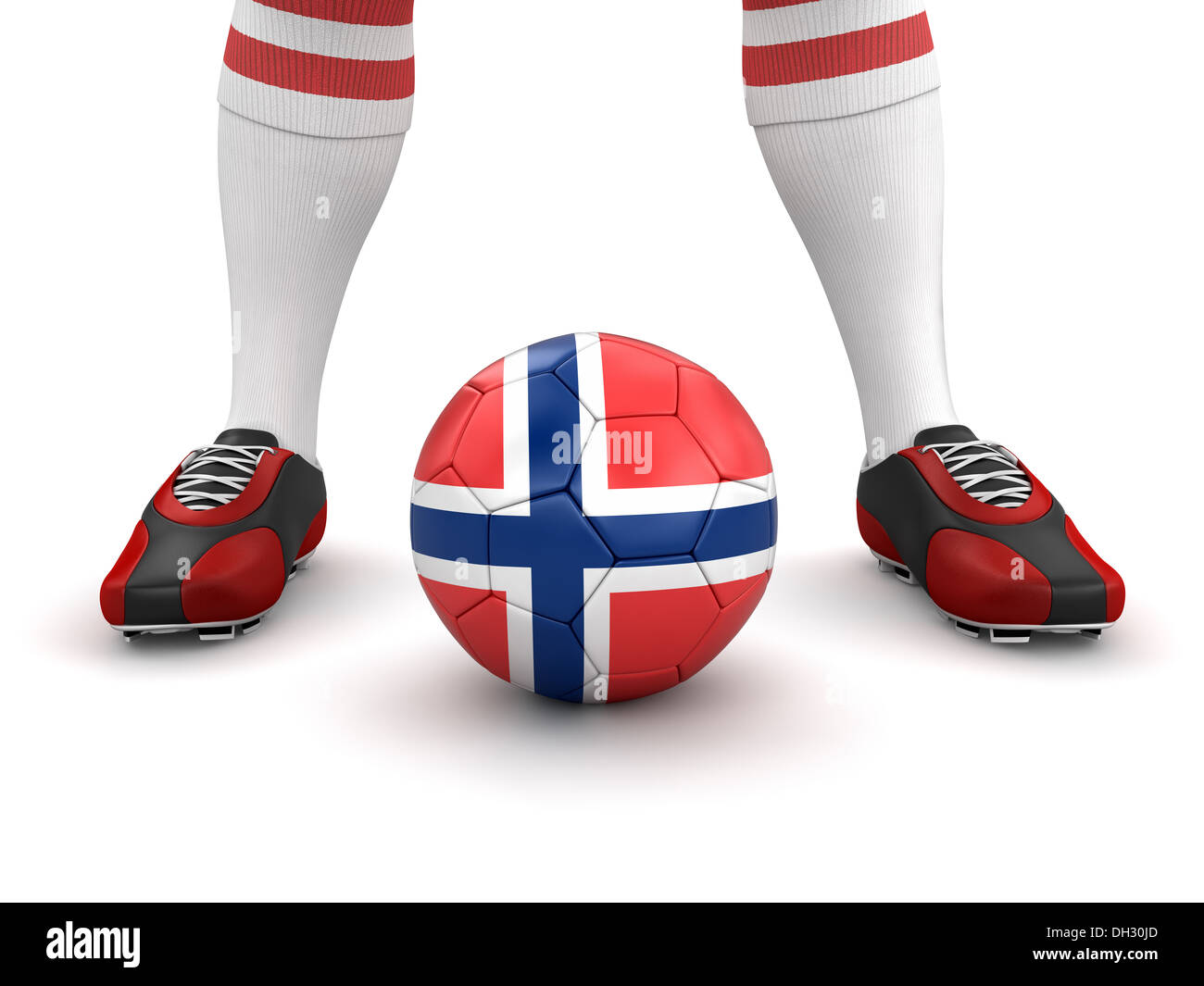 L uomo e il pallone da calcio con bandiera norvegese (percorso di clipping incluso) Foto Stock