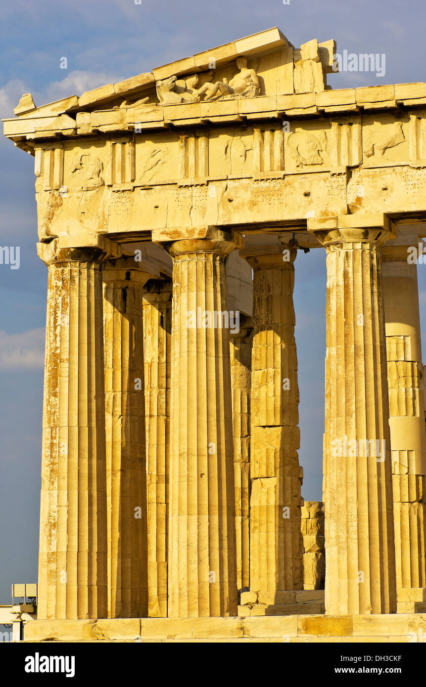Dettaglio del Partenone, dall'Acropoli di Atene, Grecia, Europa Foto Stock