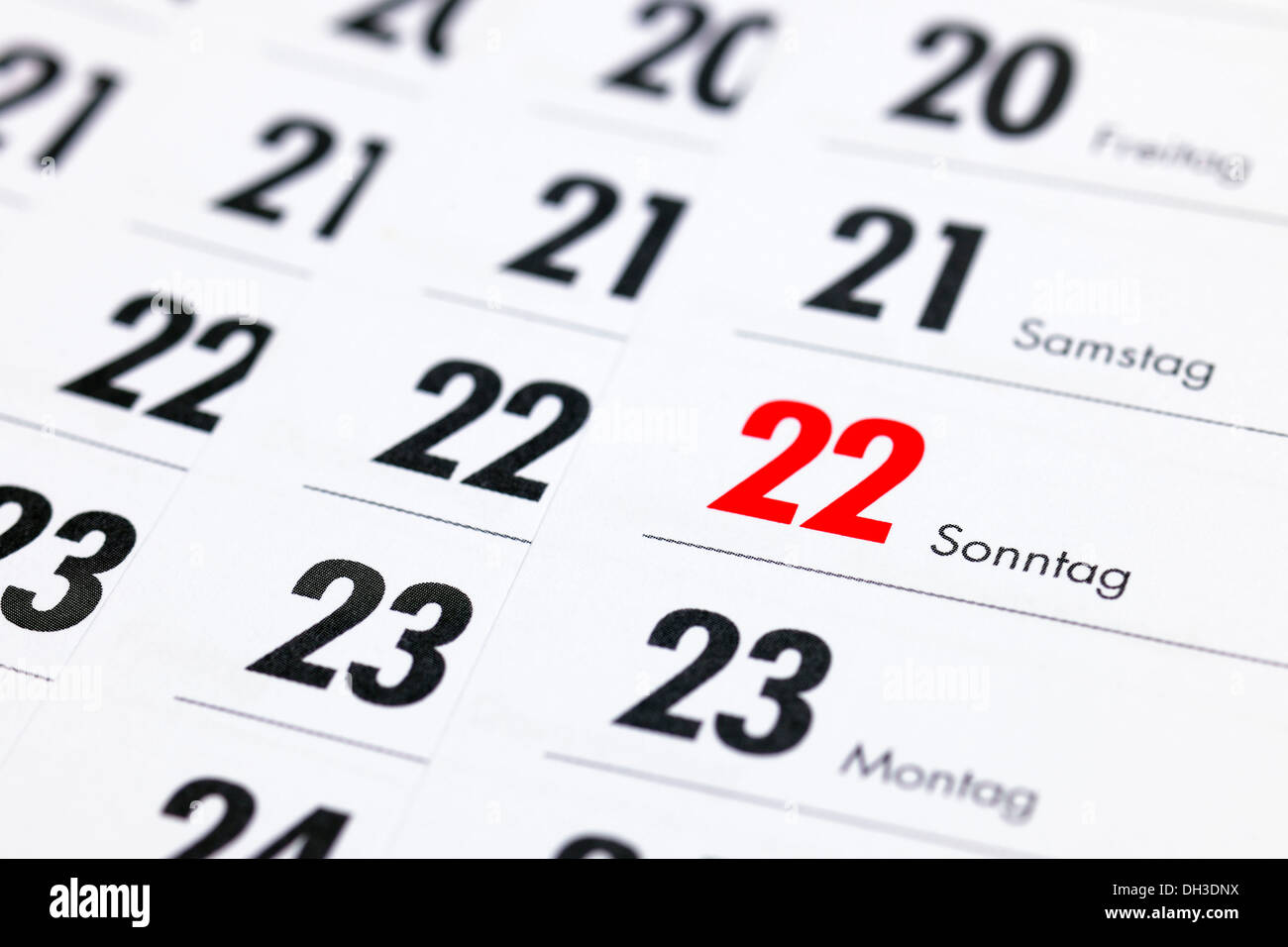 Calendario tedesco, i giorni del calendario Foto Stock