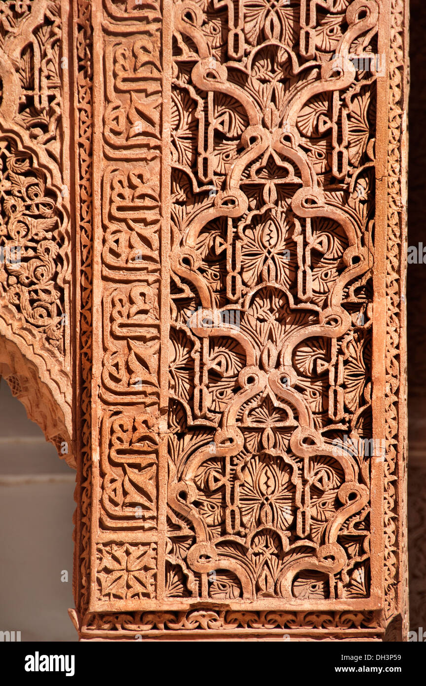 Les tombeaux Saadiens - Le Tombe Saadiane Marrakech Marocco risalgono all'epoca del sultano Ahmad Al Mansur (1578-1603) Foto Stock