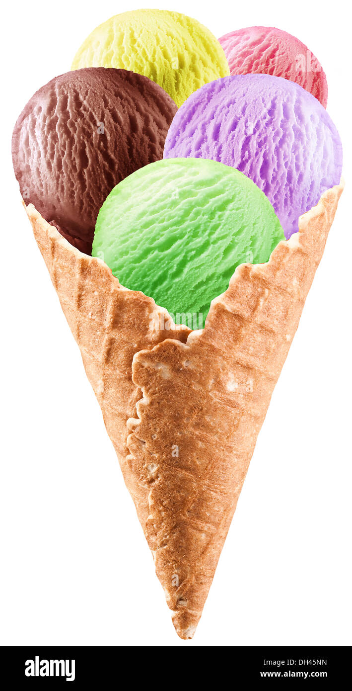 Colorato di gelati in cono di cialda. Esso contiene i tracciati di ritaglio. Foto Stock