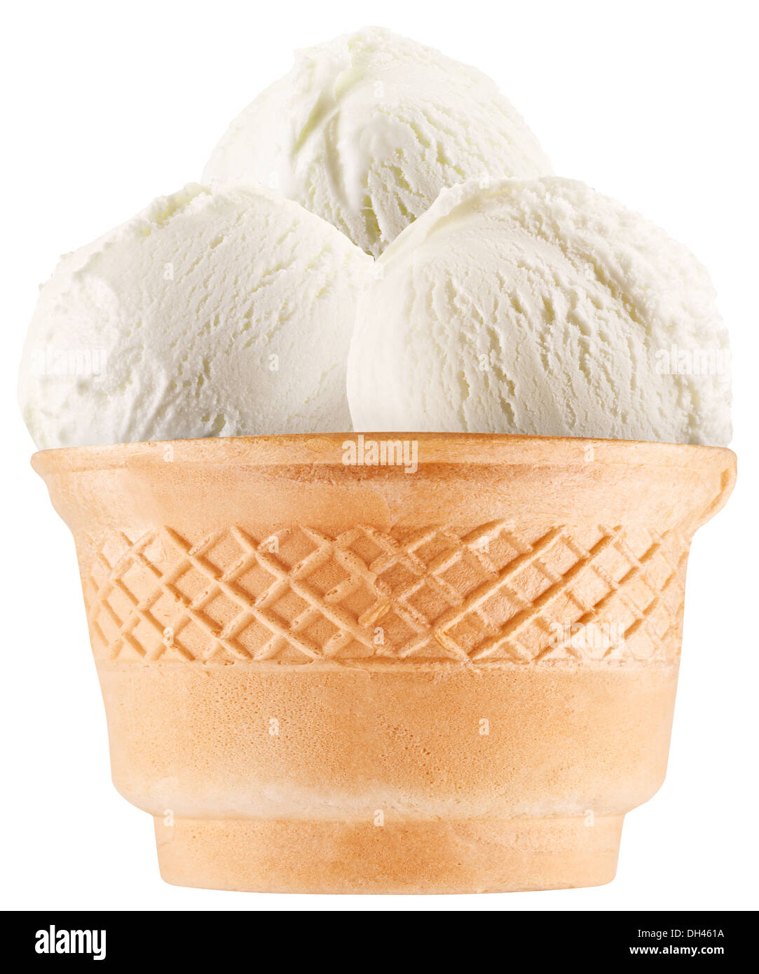 Con gelato alla vaniglia sfere in waffle cup. I tracciati di ritaglio. Foto Stock