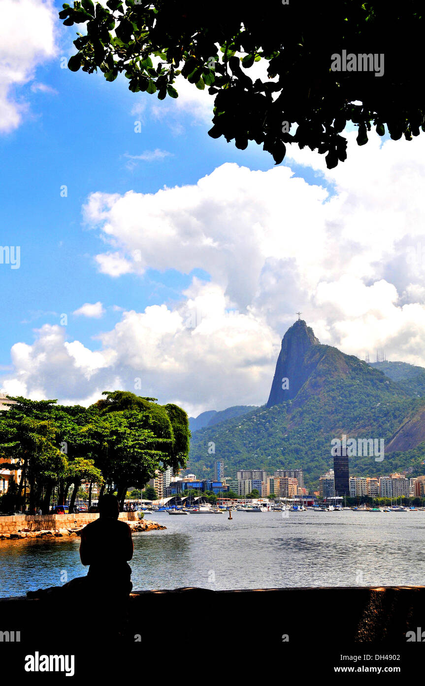 Corcovado oltre il Botafogo Rio de Janeiro in Brasile Foto Stock