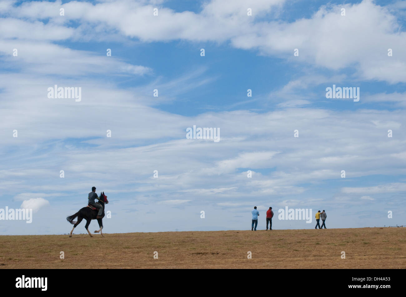 Deccan plateau Tabella Terra con cavallo Cavaliere Panchgani Maharashtra India Asia Nov 2011 Foto Stock