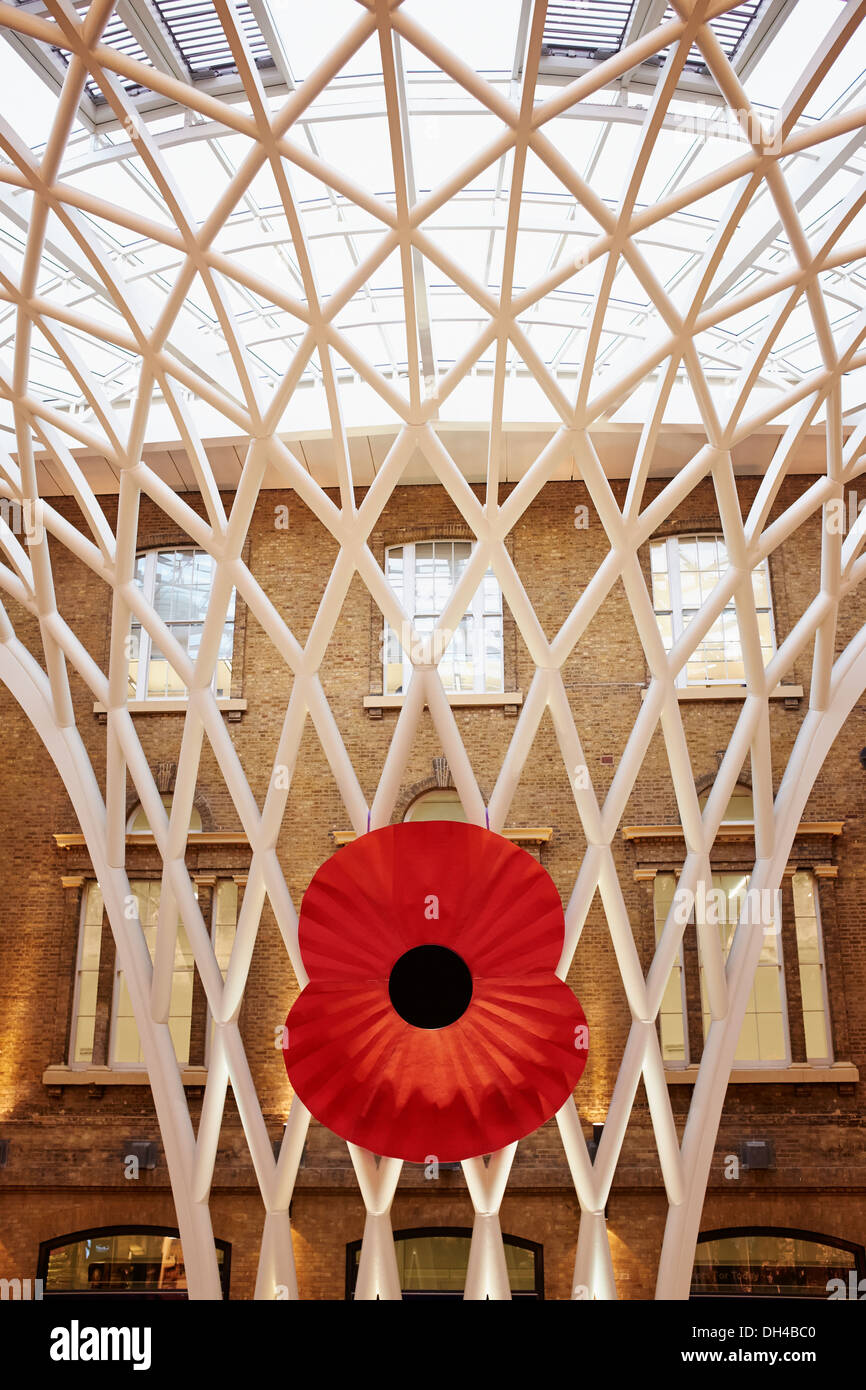 Gigante Installazione di papavero, Giorno del Ricordo il papavero appello, King's Cross, Londra, Regno Unito. Foto Stock