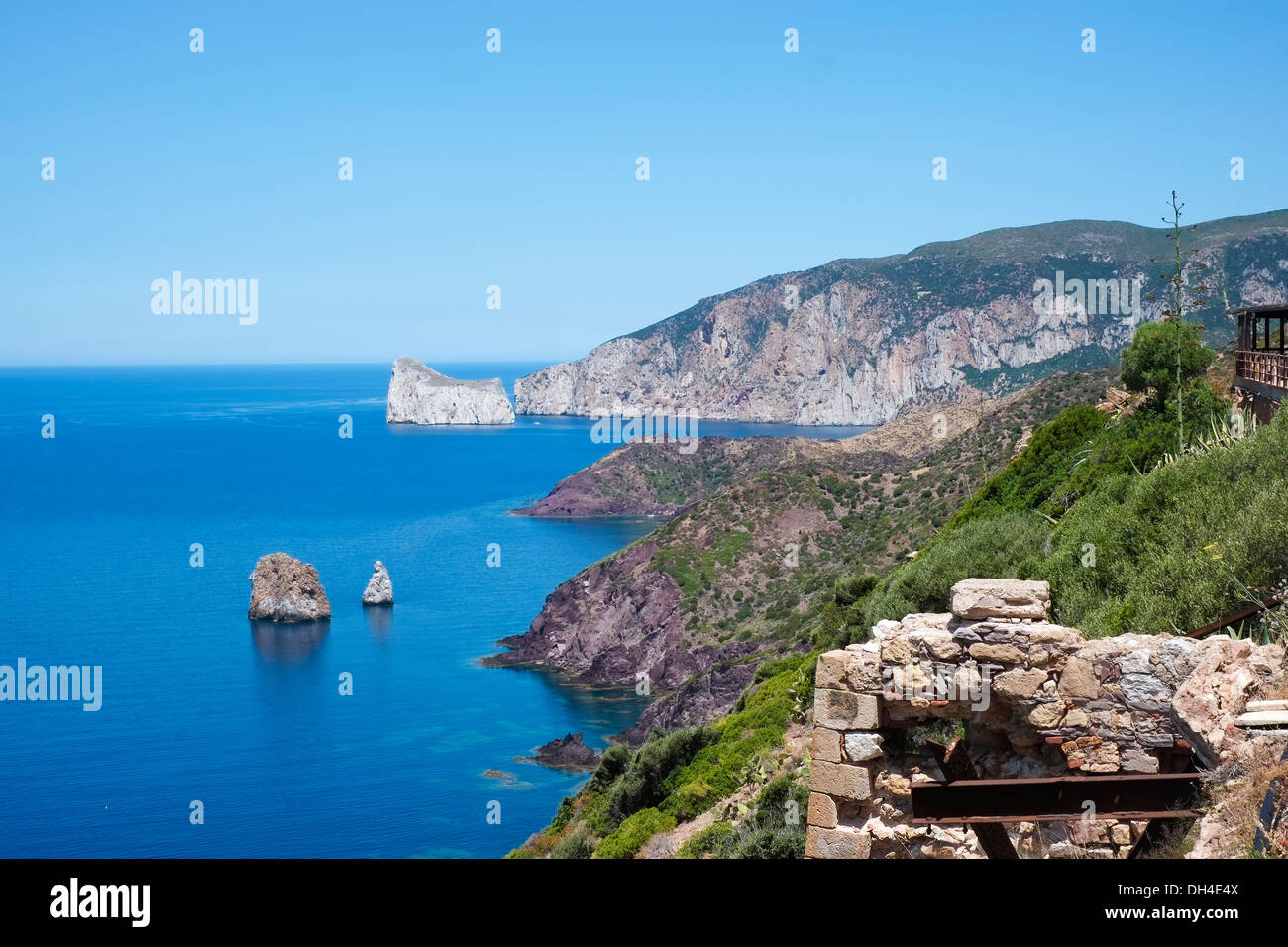 Paesaggio della sardegna costa ovest da Nebida, Italia Foto Stock