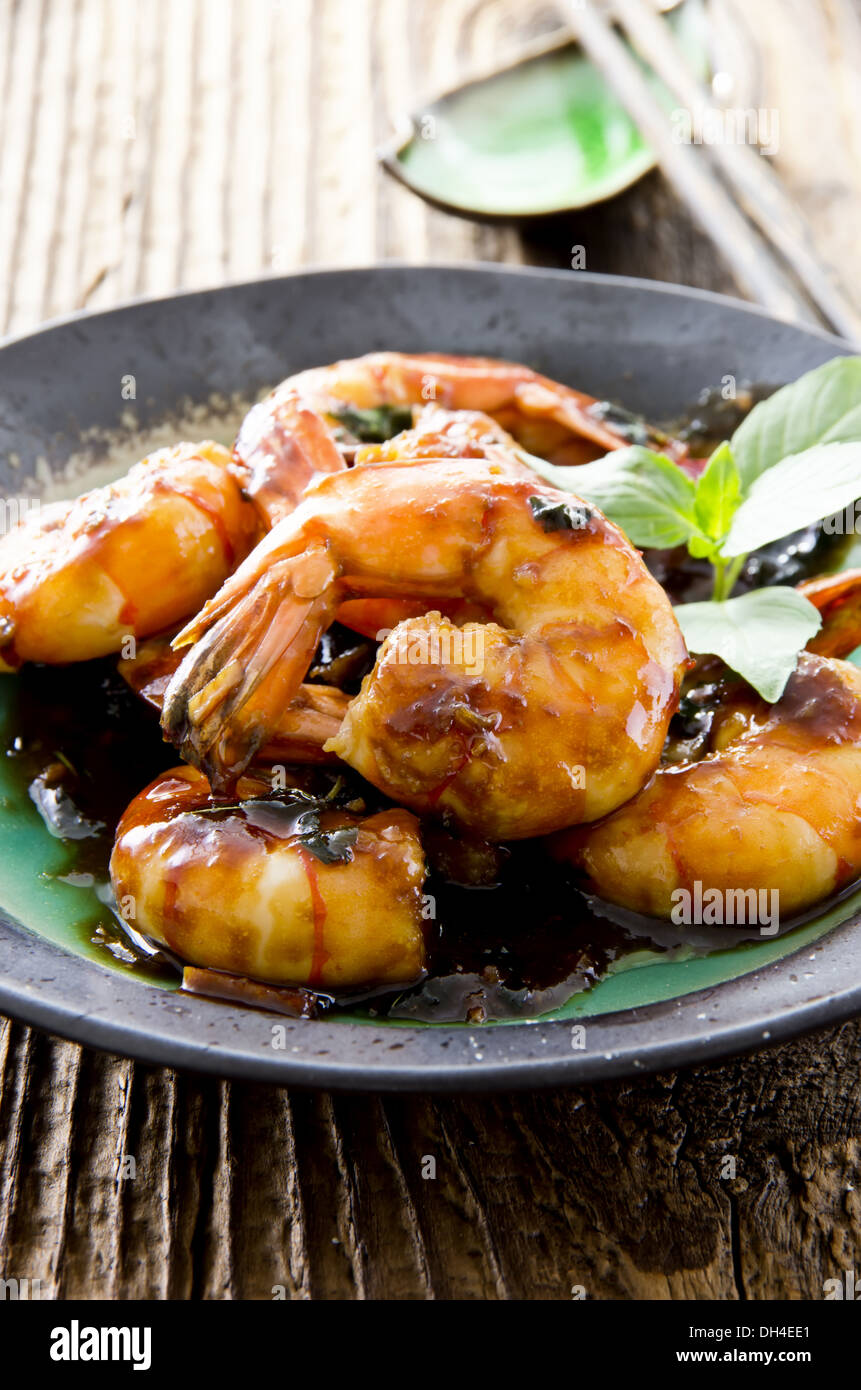 Gamberoni teriyaki Foto Stock