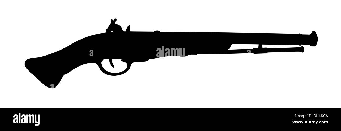 Silhouette della vecchia pistola su uno sfondo bianco, souvenir Foto Stock