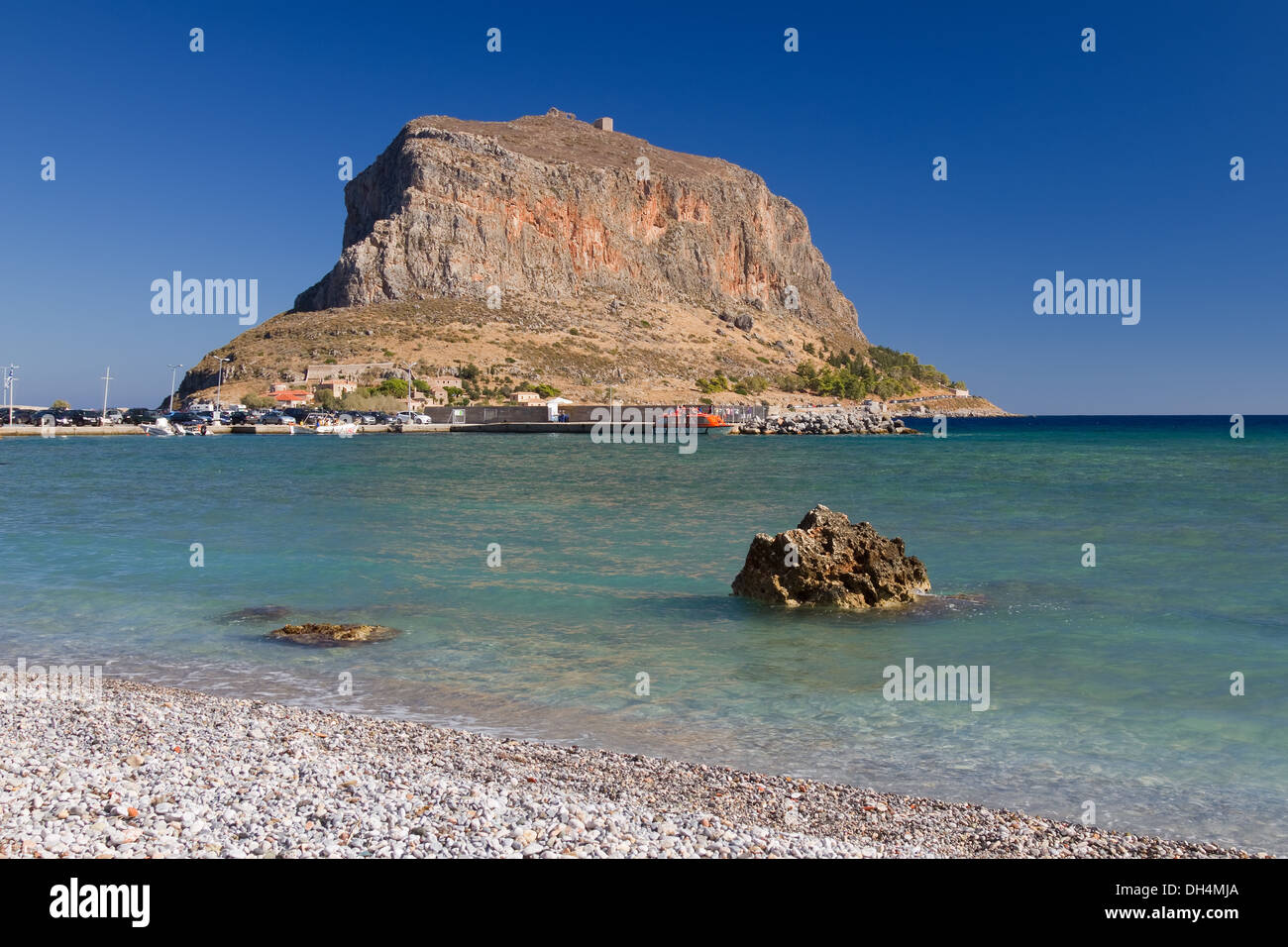 La roccia del centro storico di Monemvasia, Peloponneso, Grecia Foto Stock