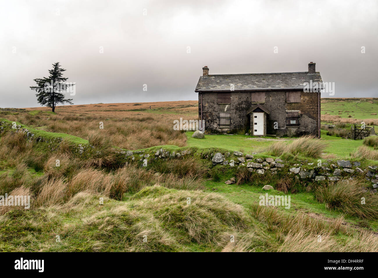 Una abbandonata e fattoria abbandonata a Nun's Cross una remota parte del Parco Nazionale di Dartmoor vicino Princetown in Devon Foto Stock