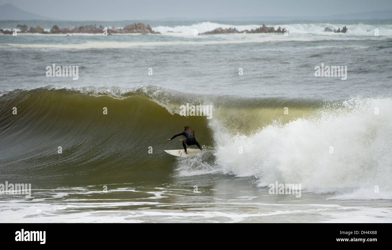 Surfer in un tubo, false bay in Sud Africa Foto Stock