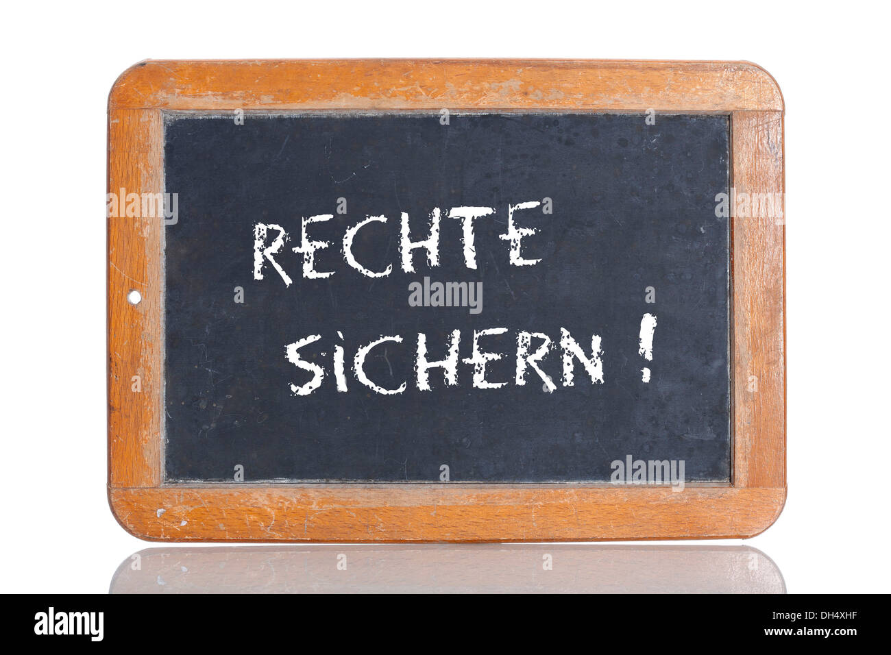 Vecchia scuola lavagna con le parole RECHTE SICHERN!, Tedesco per fissare i vostri diritti! Foto Stock