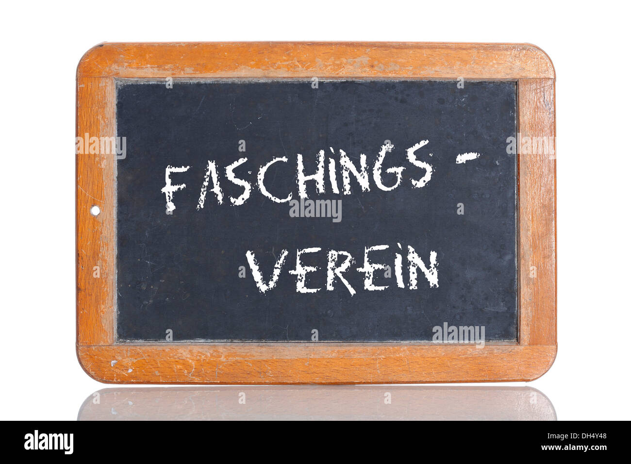 Vecchia scuola di lavagna con il termine FASCHINGSVEREIN, tedesco per il carnevale association Foto Stock