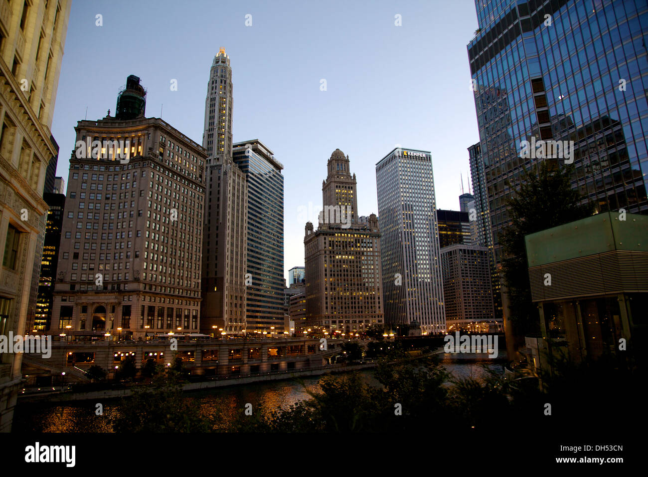 Immagine del Chicago riverside quartiere centrale Foto Stock