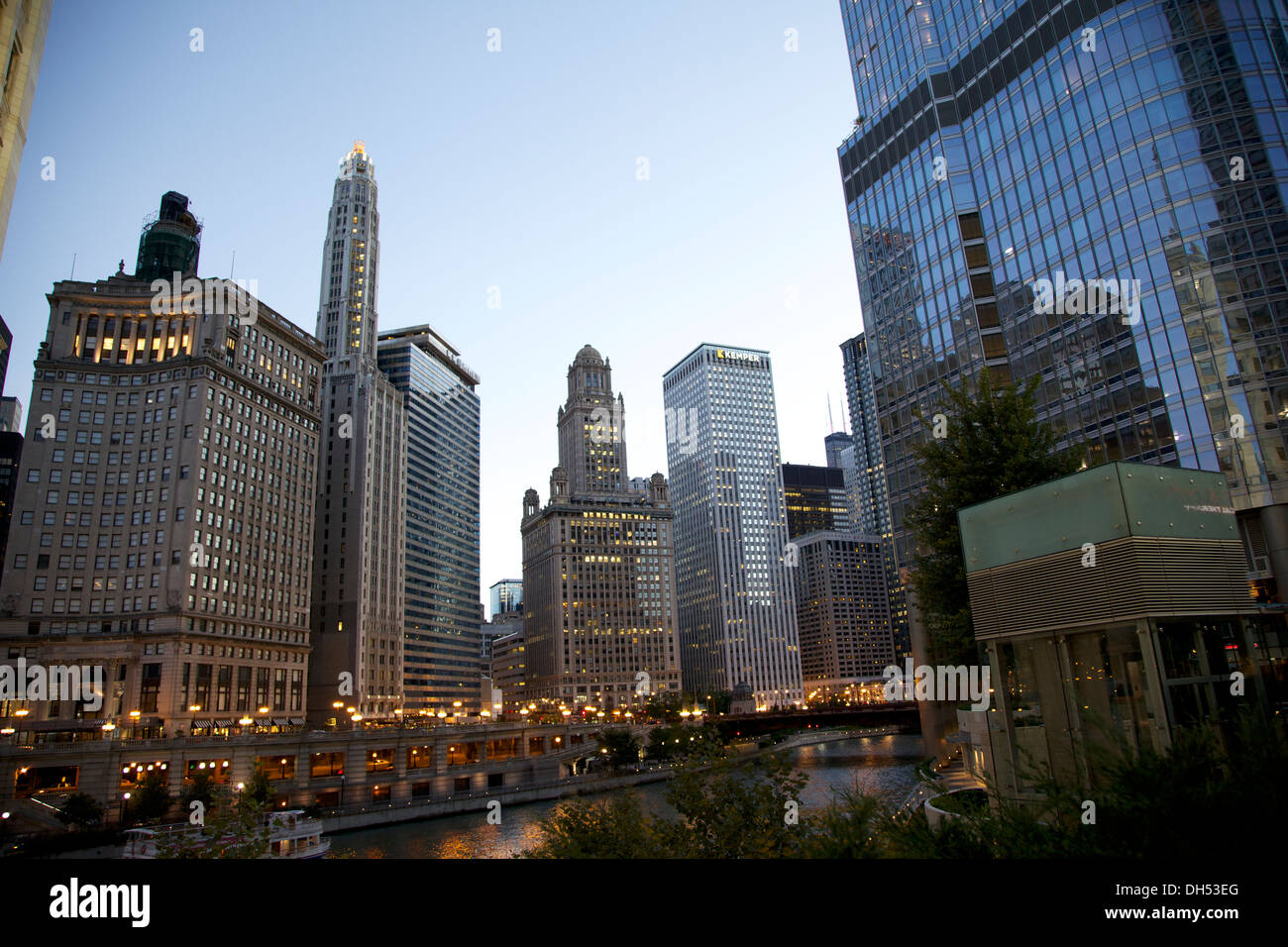 Immagine del Chicago riverside quartiere centrale Foto Stock