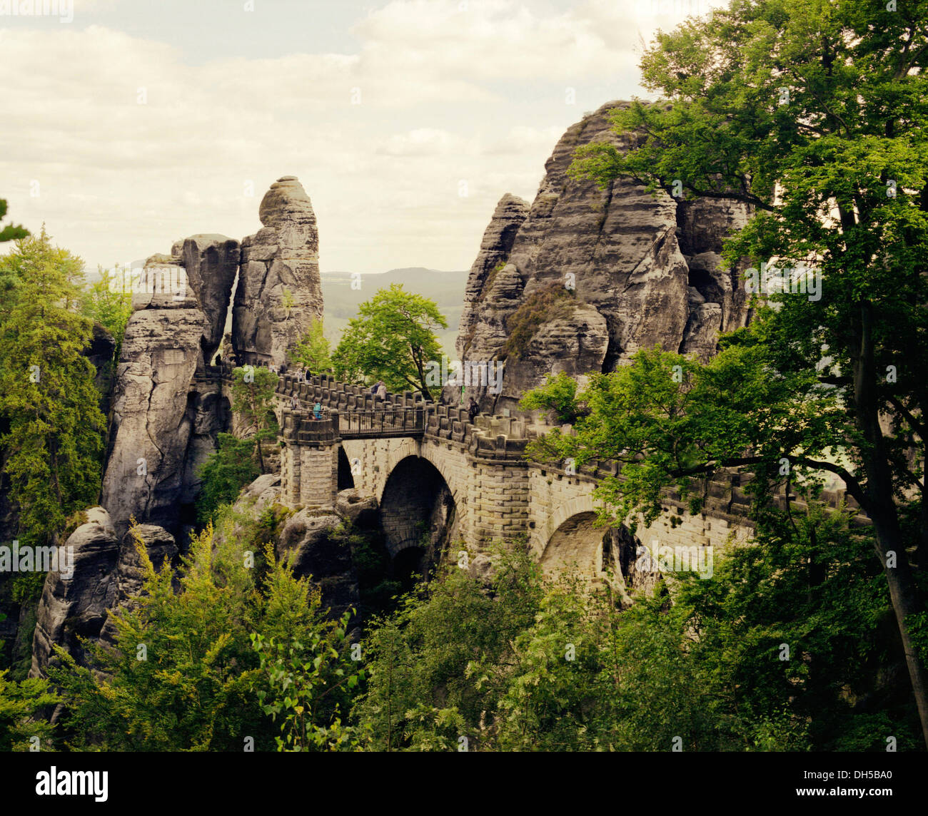 Bastei formazione di roccia, Svizzera Sassone National Park, Svizzera Sassone Regione Sassonia, Germania Foto Stock