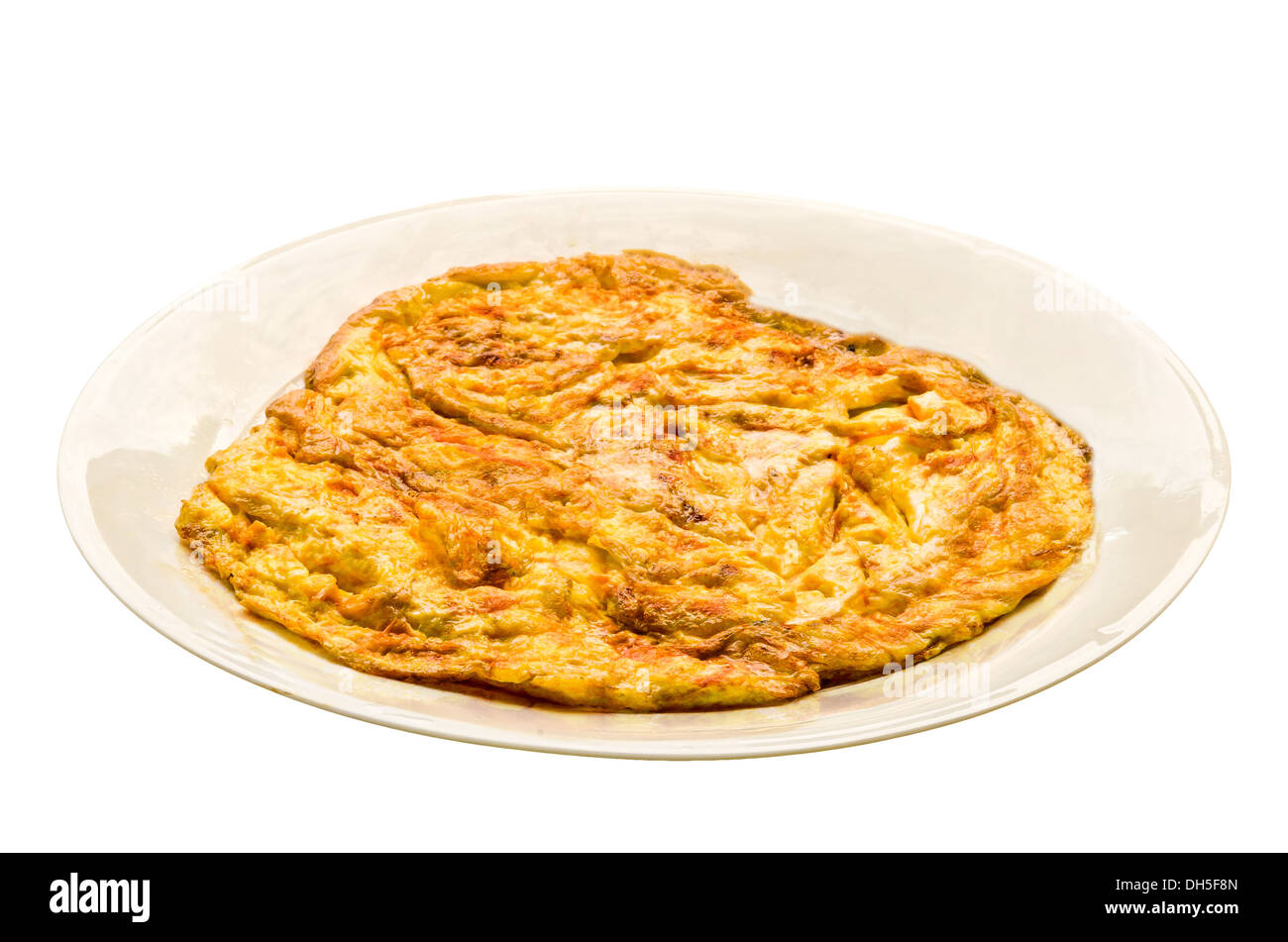 Pianura frittata di uova sulla piastra bianca Foto Stock
