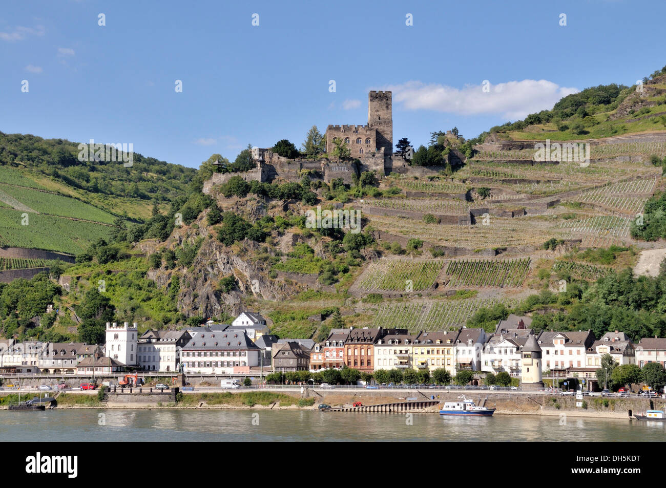 Burg Gutenfels castello a Kaub, Patrimonio Mondiale UNESCO Oberes Mittelrheintal valley, Renania-Palatinato, Foto Stock