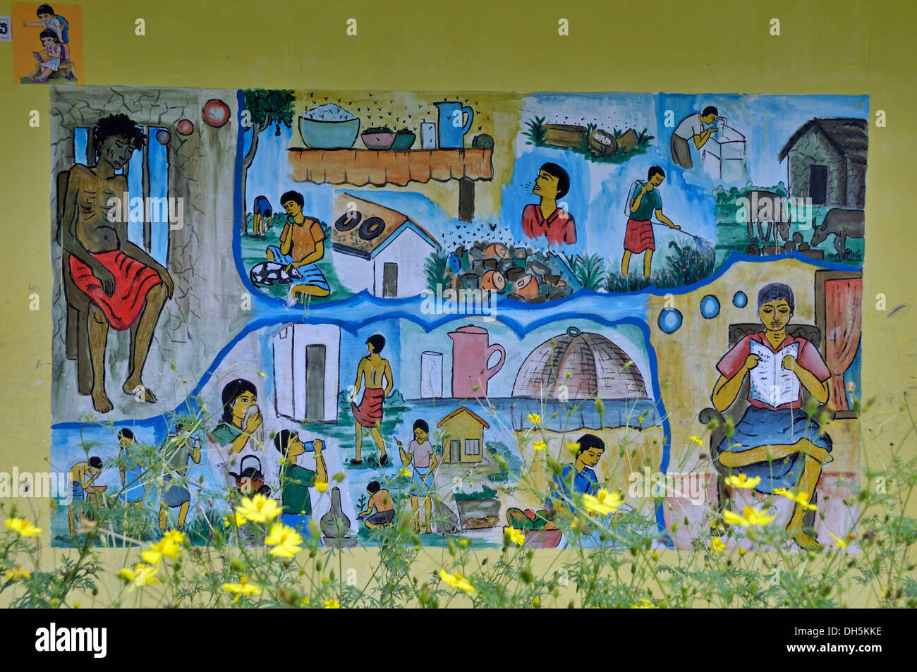 Pittura murale raffigurante misure igieniche, la scuola per i sordi, Beliatta, Sri Lanka, Ceylon, Asia del Sud, Asia Foto Stock