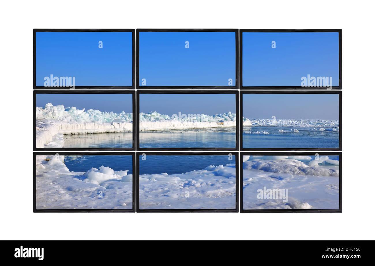 Nero pannelli piatti con Pierce congelate in ghiaccio Foto Stock