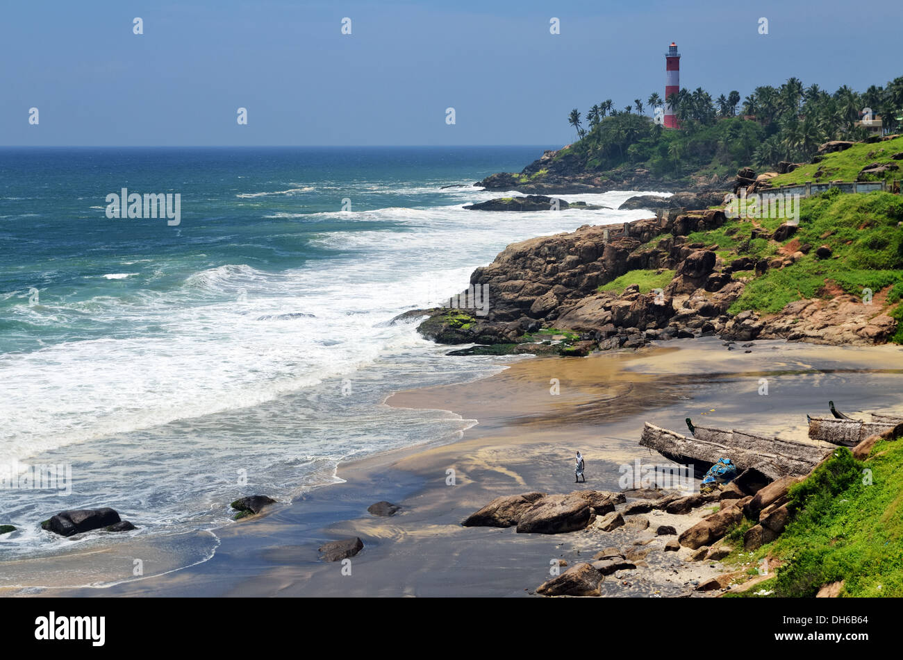 Arabian Sea coast, Kovalam, Kerala, India Foto Stock