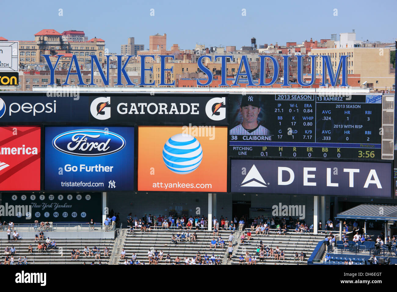 Quadro di valutazione allo Yankee Stadium, il Bronx, New York, Stati Uniti d'America. Foto Stock