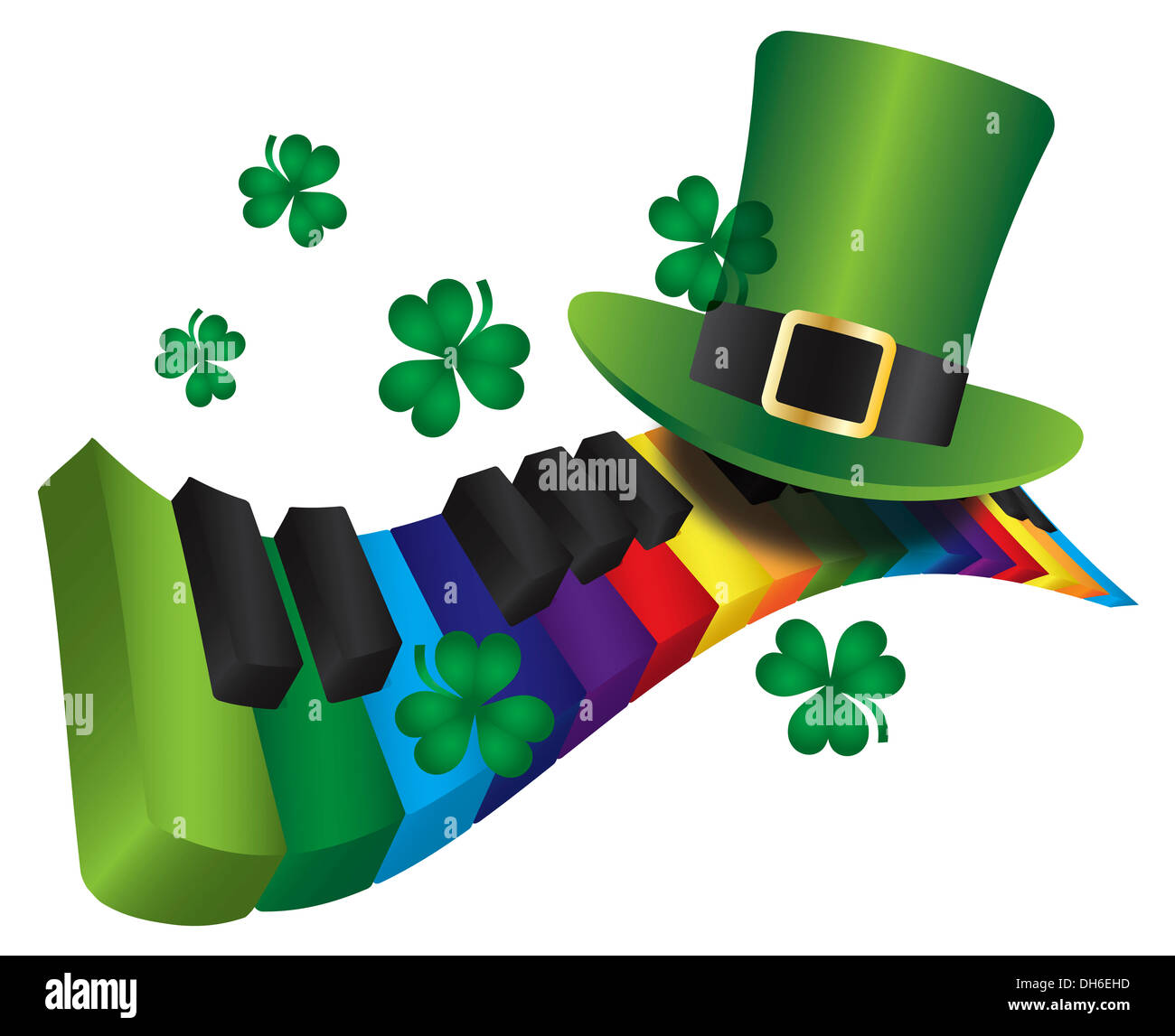 Il giorno di San Patrizio Leprechaun Hat con colori Arcobaleno pianoforte tastiera ondulata isolati su sfondo bianco illustrazione Foto Stock