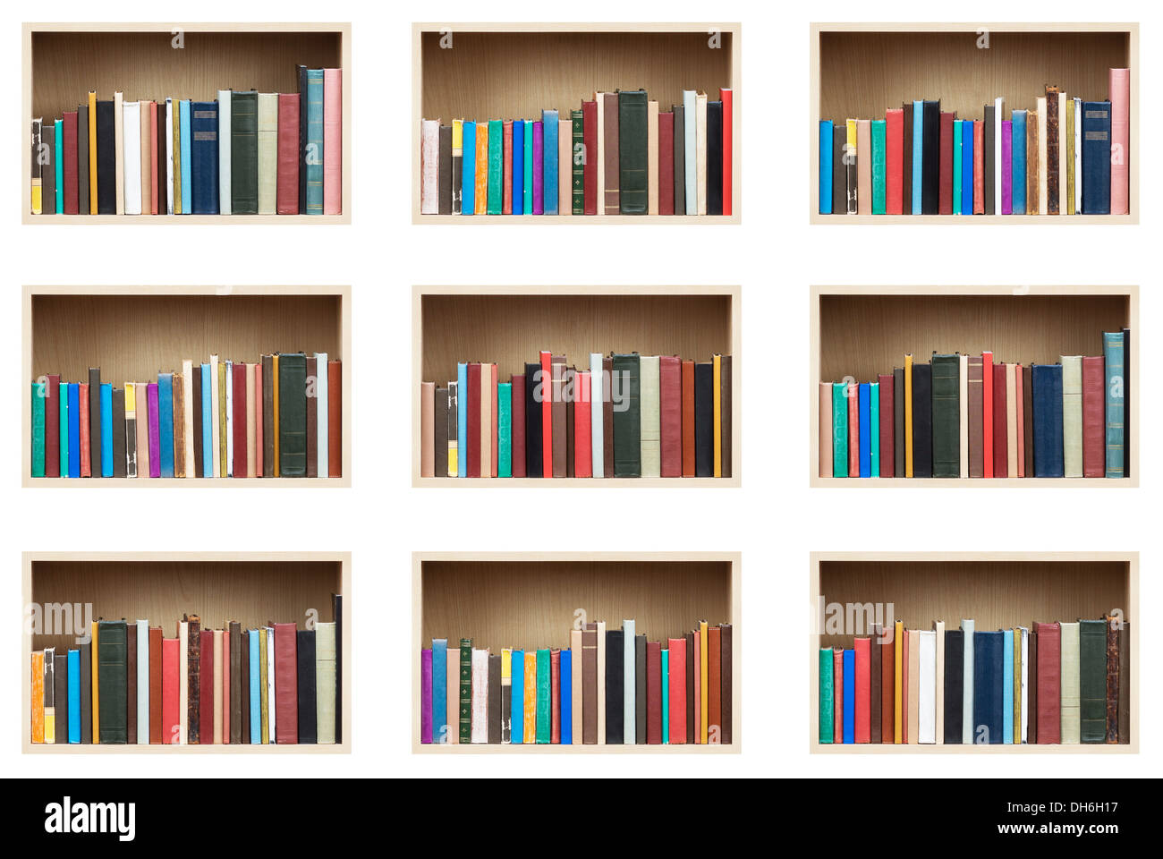I libri sugli scaffali, gruppo isolato. Foto Stock