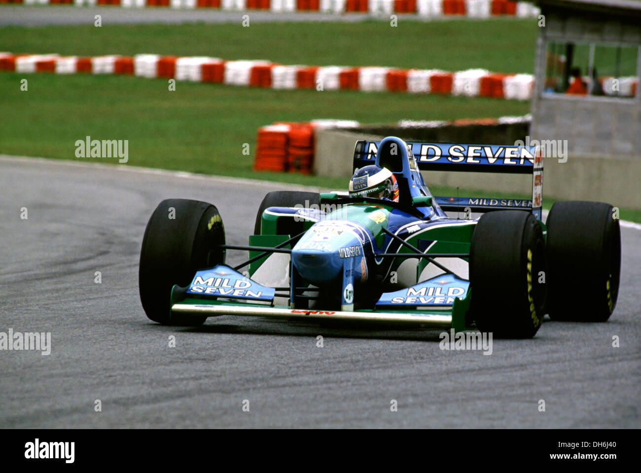 Michael Schumacher in un Bennetton-Cosworth B194, è andato a vincere il GP del Brasile -, il circuito di Interlagos, Sao Paulo, Brasile 1994. Foto Stock